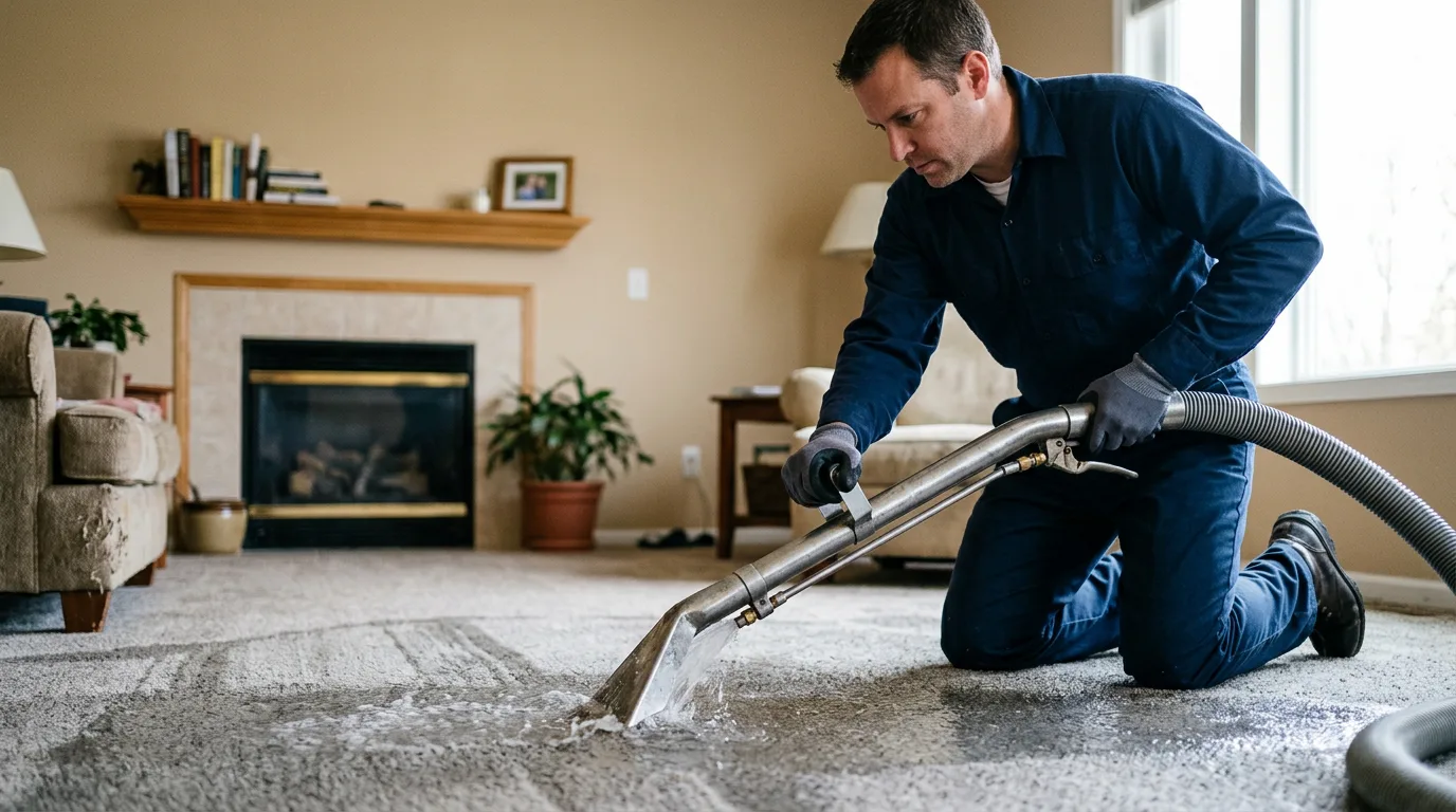 Water damage restoration technician working near Woodbridge, NJ